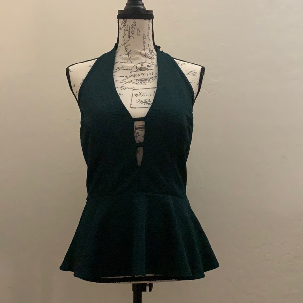 Sexy emerald halter top with open back.